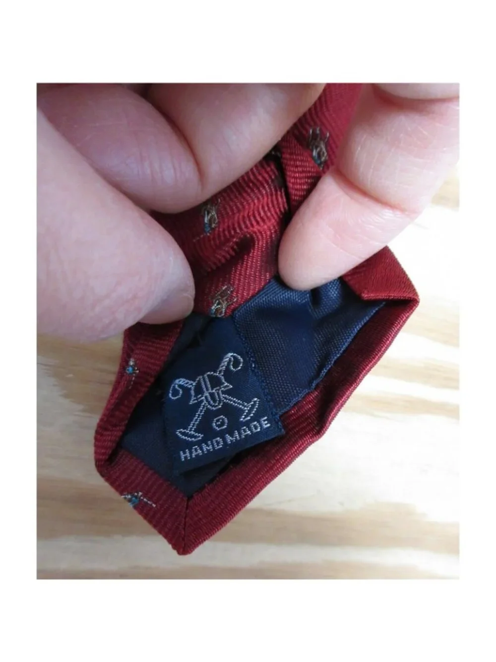 VTG Polo Ralph Lauren Neck Tie Silk Flesh Pony AOP Textured Hand Made